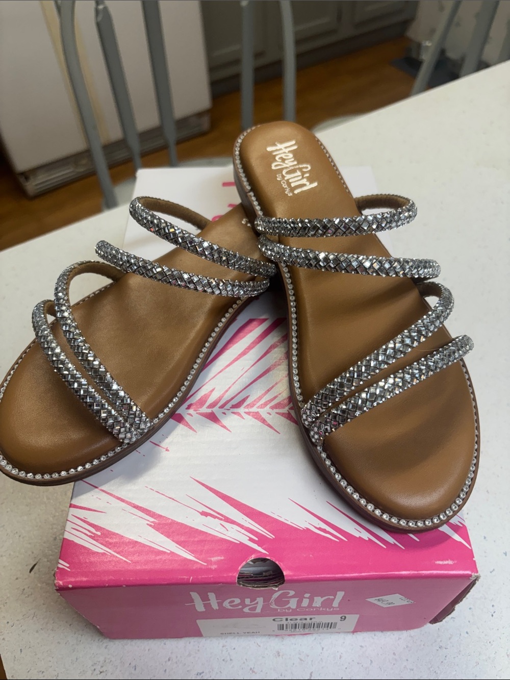 Corkys Silver Crystal Multi-Strap Slide Sandals